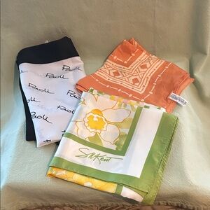 Silk Scarf Trio of vintage in Orange, Green, and Black paili made in Italy